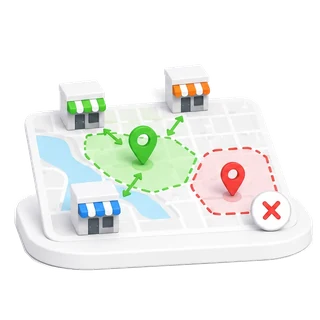 City map where three branches reach the same district and split its orders