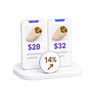 Same wrap priced 28 and 32 on two delivery apps with a 14 percent gap