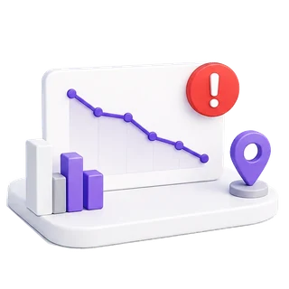 Falling sales chart with an alert - a promo silently dropped from a storefront