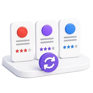 Three storefront cards with different promo badges - one brand running different versions