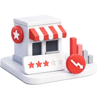 Storefront with a rating and a falling arrow - no dated snapshot means no evidence