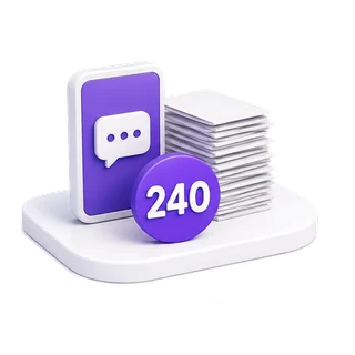 Phone and a tall stack of pages with a 240 storefronts badge