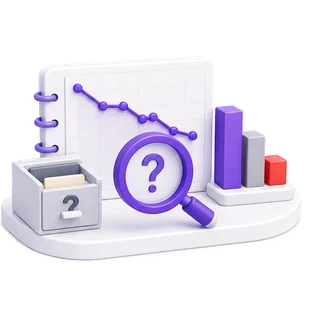 Falling rating chart with an empty file drawer and a question mark
